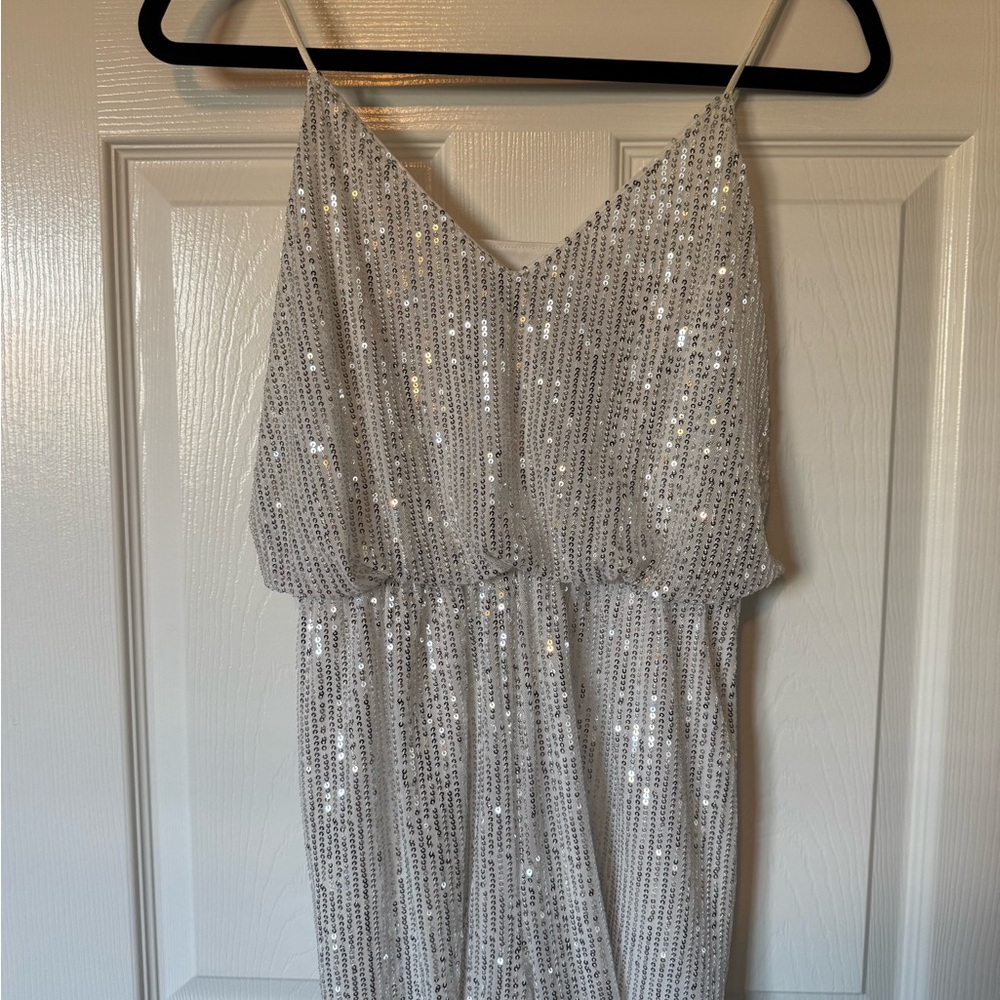 Silver Sequin Spaghetti Strap Romper